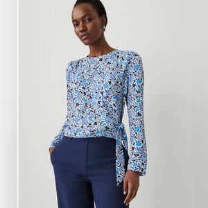 Ann Taylor NWT Blue Floral Silky Wrap Blouse size XL